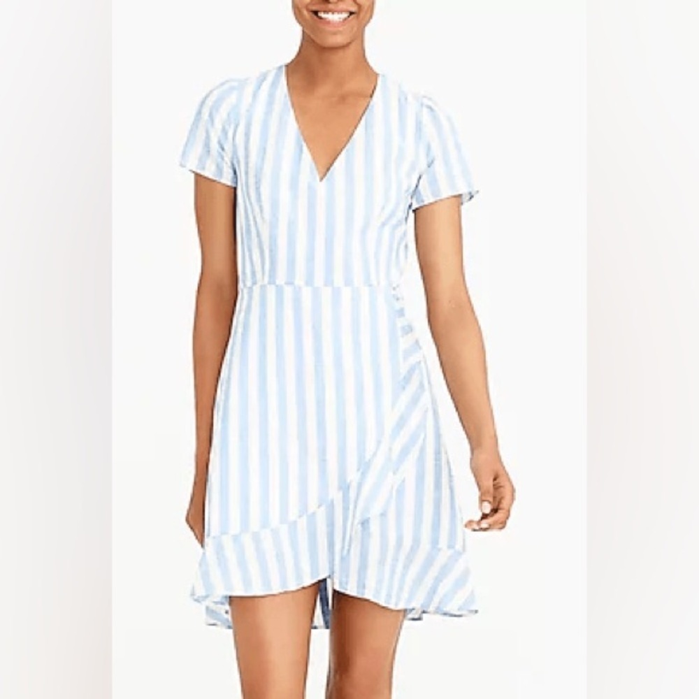 J. Crew Striped Faux Wrap Mini Dress Blue White Stripes